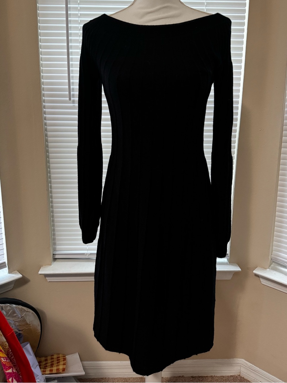 Calvin Klein Black Ribbed Long-Sleeve Knit Dress